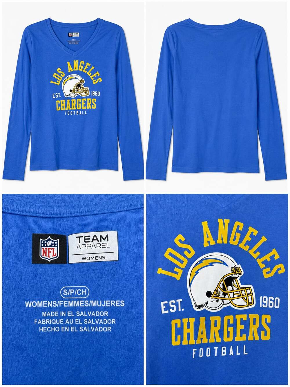 Women's Los Angeles Chargers NFL Team Apparel Long Sleeve V-Neck Graphic T-Shirt
